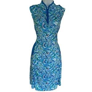 GG Blue Golf Dress - S blue white , polyester spandex , quarter zip